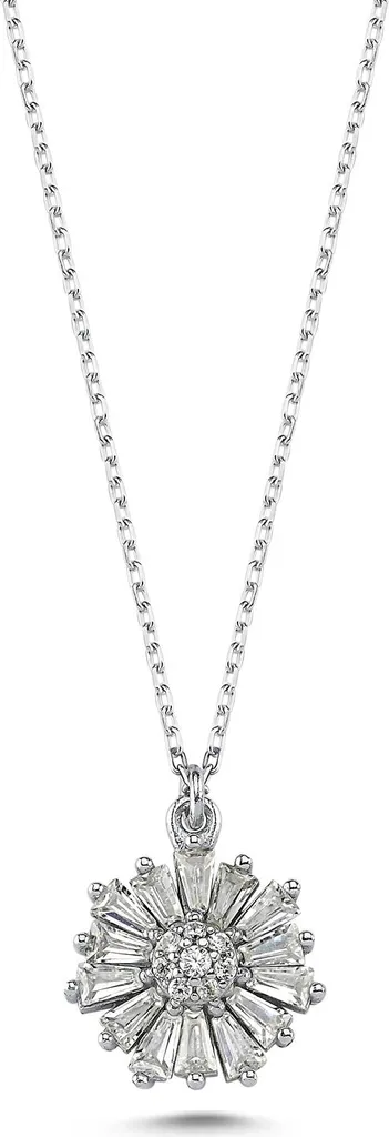 Collier Argent 925 Anti-Allergie avec Motif Floral et Zircone Brillant