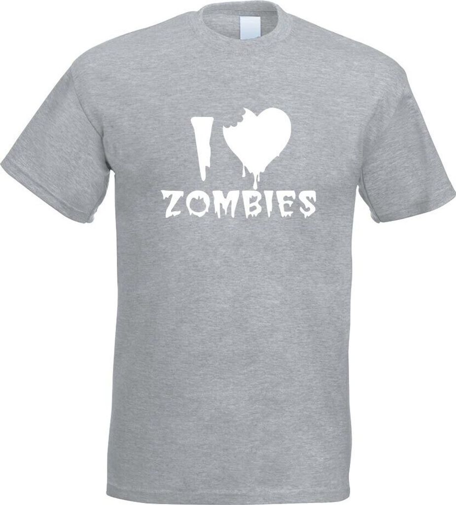 Kiwistar - T-Shirt - Graumeliert - I Love Zombies Motiv Bedruckt Funshirt Design Print - mit Motiv Bedruckt - Funshirt Design - Sport - Freizeit - ...