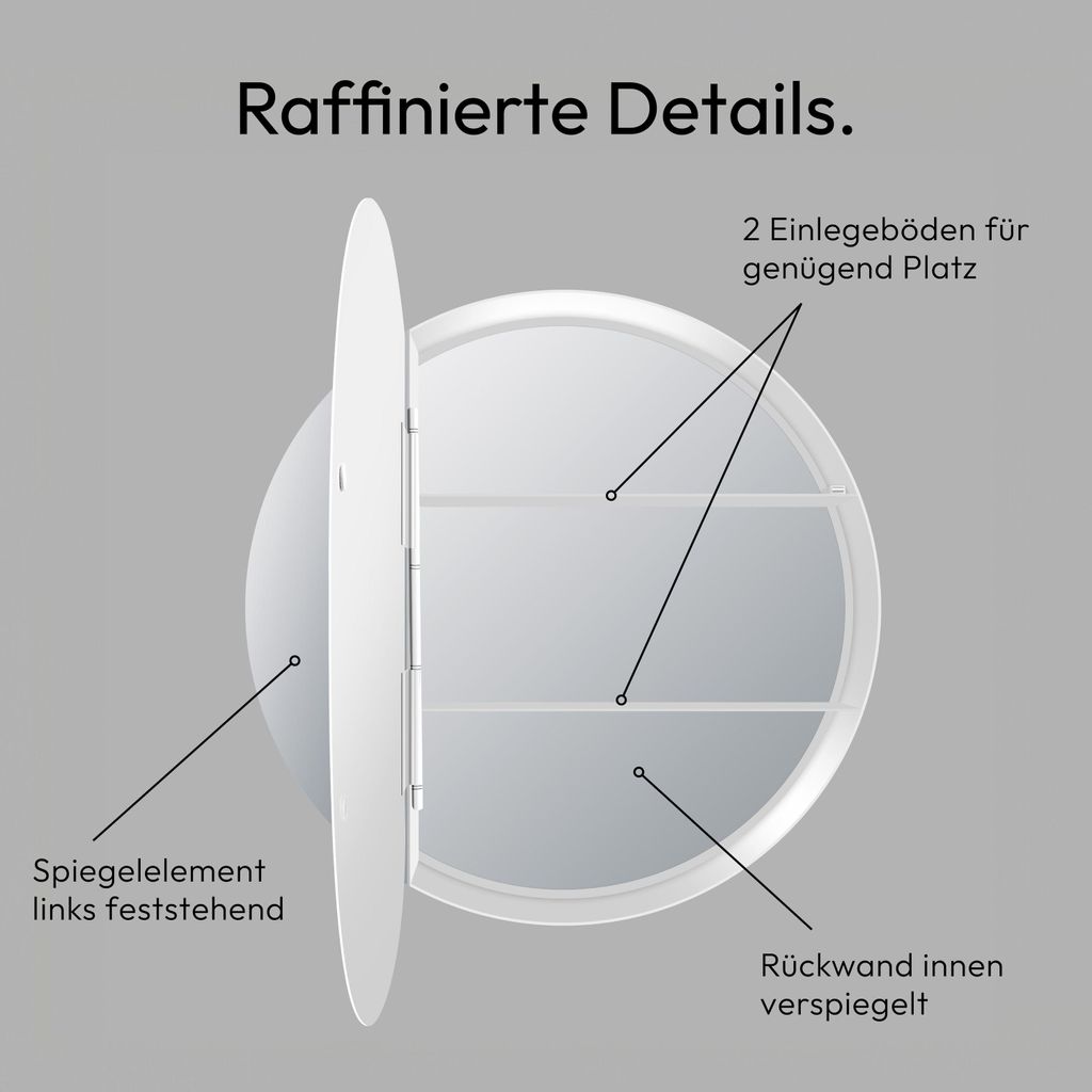 LED Spiegelschrank 80 cm, rund, Alukorpus silbermatt, 2 Produktbild 