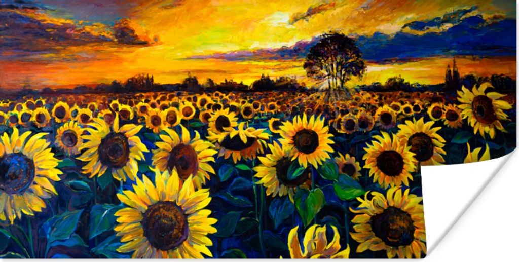 MuchoWow Poster Gemälde - Ölfarbe - Blumen - Sonnenblume 160x80 cm - Foto Poster