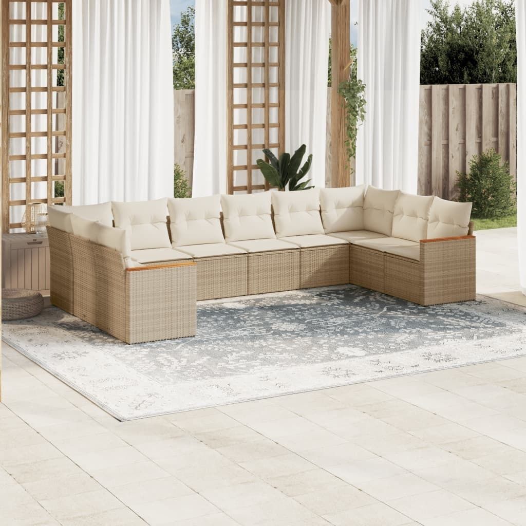 Maison Exclusive - 10-tlg. Garten-Sofagarnitur mit Kissen Beige Poly Rattan