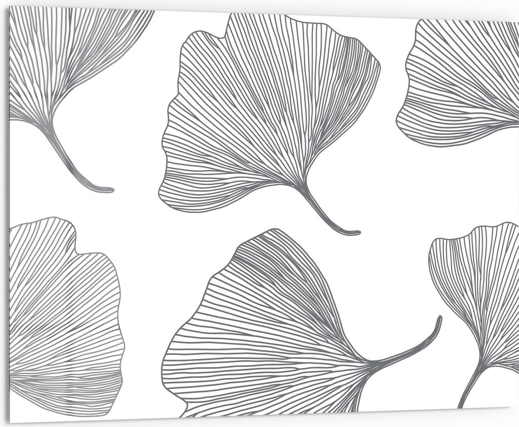 DEQORI Küchenrückwand Glas 80x60 cm 'Skizzierte Ginkgoblätter' Spritzschutz Bad Rückwand