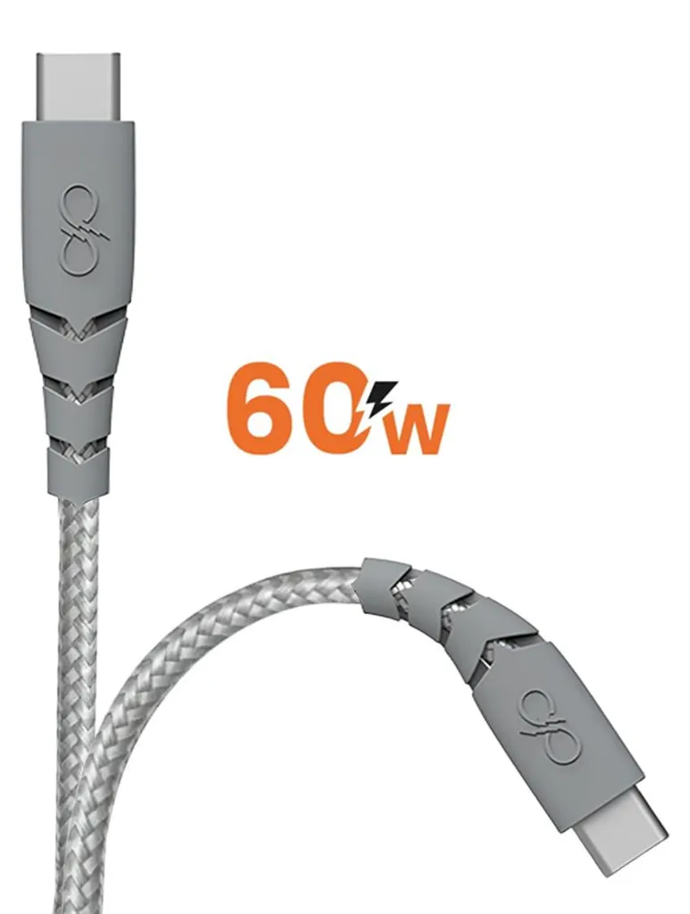 Câble USB-C vers USB-C robuste de 2m Force Power 3A ultra-renforcé gris