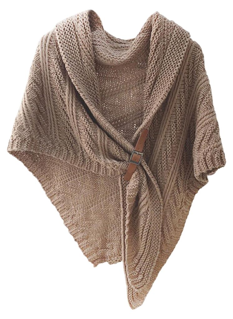 Schal mit Schnalle aus Kunstleder, hochwertige Verarbeitung, dicker, warmer Strickschal für Damen, Herbst/Winter, großer, einfarbiger Dreieckssch...