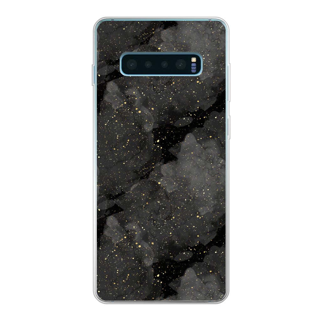 MuchoWow Handyhülle Schutzhülle Hülle für Samsung Galaxy S10 Plus Marmor - Glitter - Gold - Schwarz - Muster Silikon Softcase Handy Hülle - ...