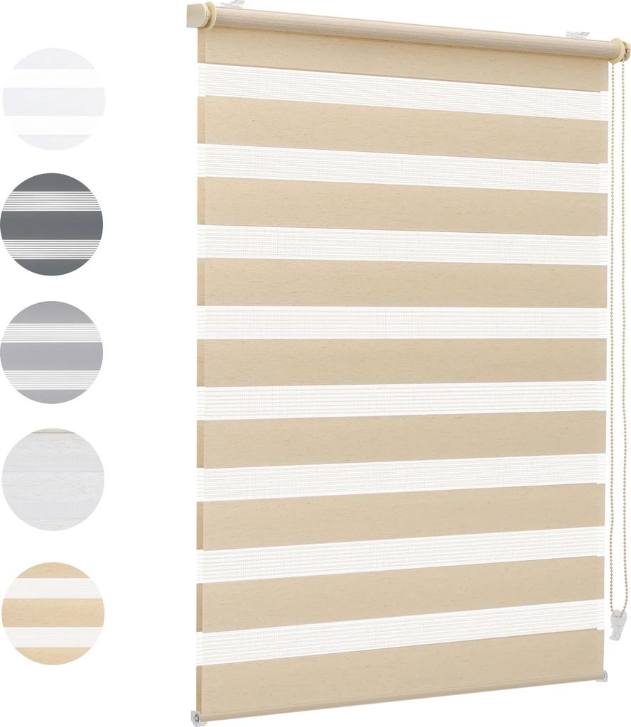 Doppelrollo Klemmfix ohne Bohren Rollo mit Kassette Zebrarollo Duo Fensterrollo Sand 70cmX140cm