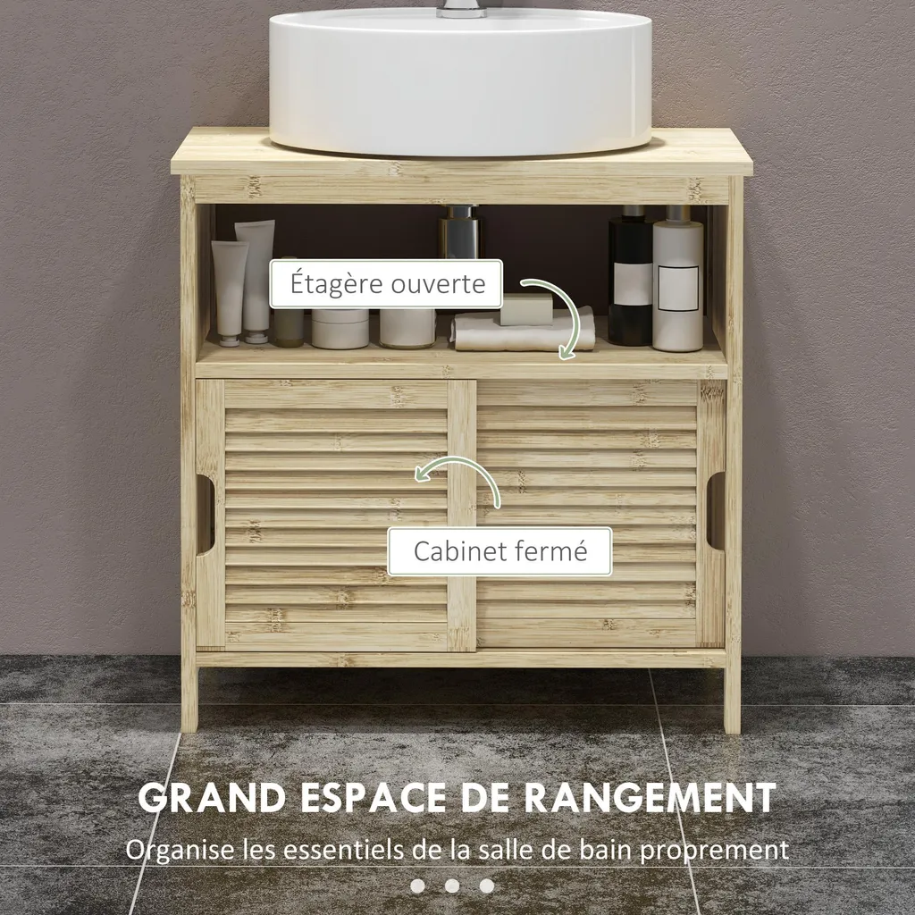 Meuble de Rangement Salle de Bain en Bambou Naturel - Dessous de Lavabo - 4