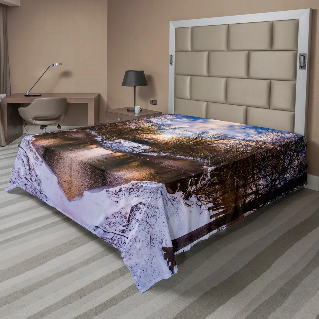 Drap de dessus décoratif Arbres enneigés 266x260 cm pour Lit King Size