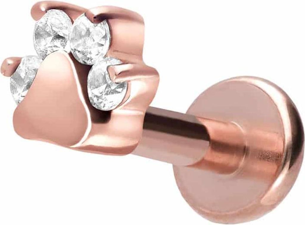 Ohrpiercing, Nasenpiercing Titan Labret mit Innengewinde KRISTALLPFOTE RoséGold Stablänge: 8mm | Stabstärke: 1,6mm