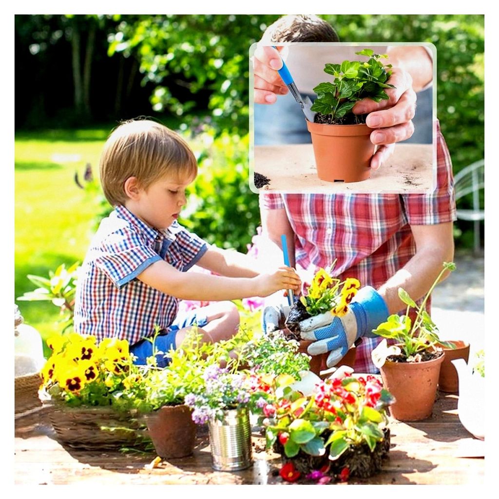 3-teiliges Mini-Gartengeräteset aus Edelstahl, Schaufel, Harke, Spaten für Sukkulenten, Topfpflanzen und Blumen (Rosa)