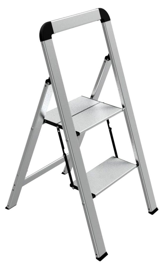 Trittleiter Klappleiter Stufenleiter Haushaltsleiter aus Aluminium mit Anti-Rutsch Trittflächen, 2 Stufen und Griff, Tragkraft bis 150 kg