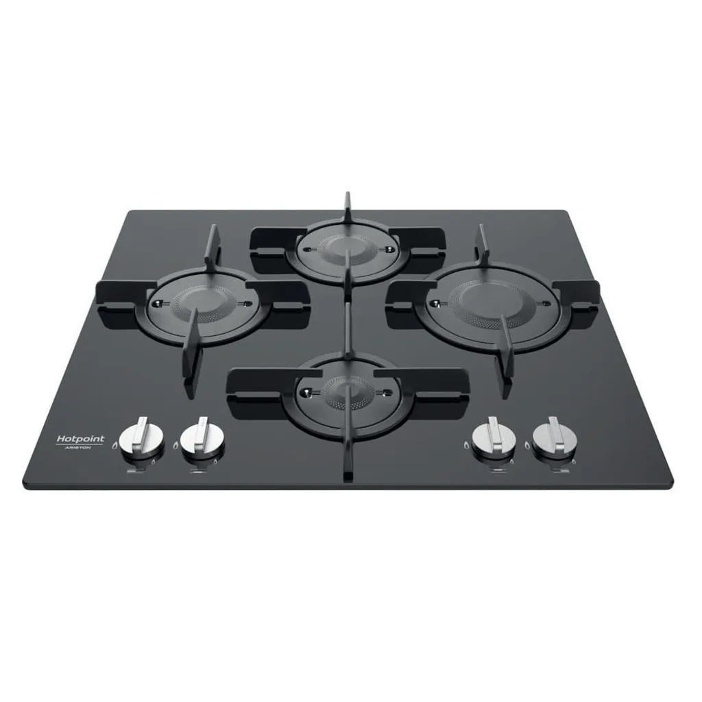 Table de Cuisson Gaz 60 cm Hotpoint Nero avec 4 Foyers Direct Flame Noire