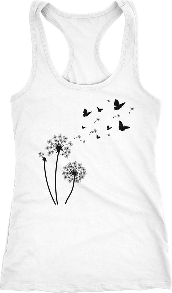 Damen Tank-Top Pusteblume Schmetterlinge Dandelion Butterflys Racerback Neverless weiß S