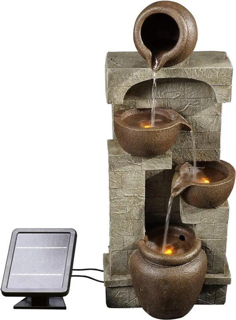 Fontaine cascade solaire 4 niveaux : l'eau vive au jardin sans électricité