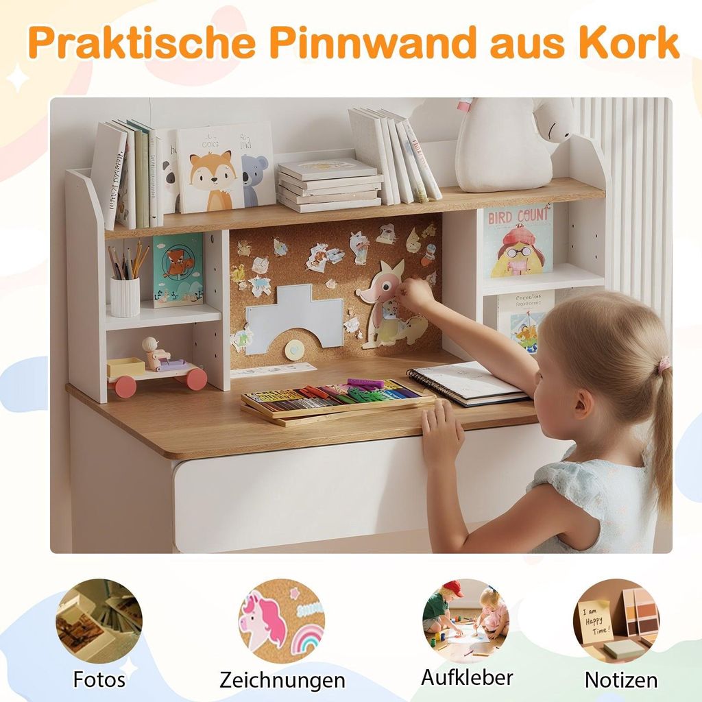 Detský písací stôl s korkovou tabuľou a nabíjacou stanicou Obrázok produktu 