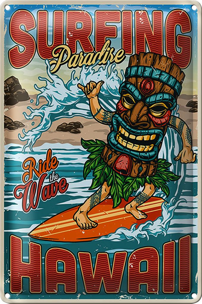 Blechschild Surfing 20x30cm Paradise Hawaii Sommer Sport