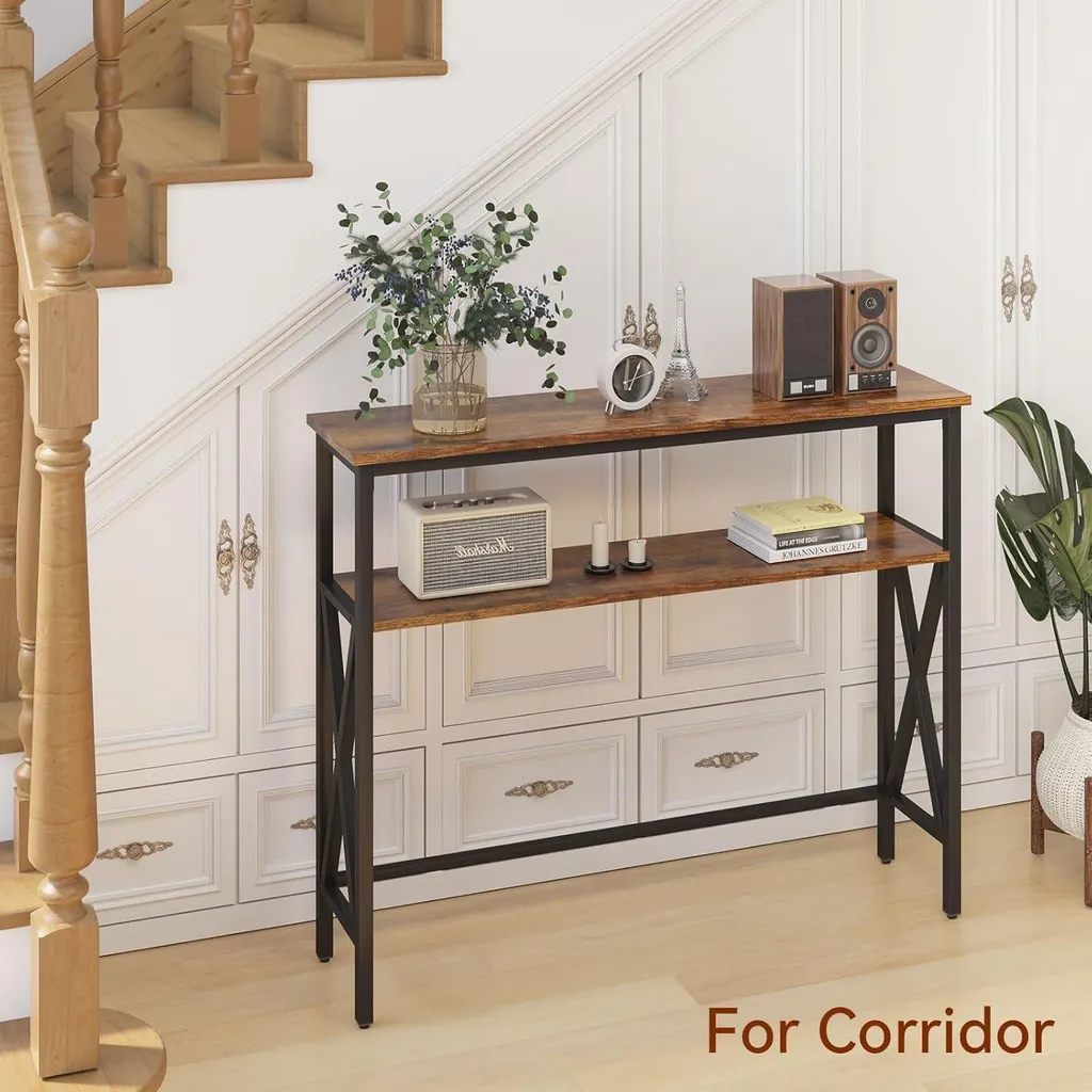 Console stable pour sol irrégulier réglable marron rustique 101 cm - 4