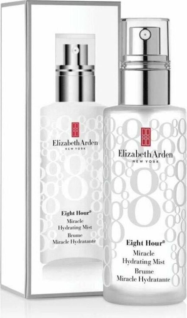 A product shot of Elizabeth Arden Eight Hour Miracle Hydrating Mist with its packaging.
