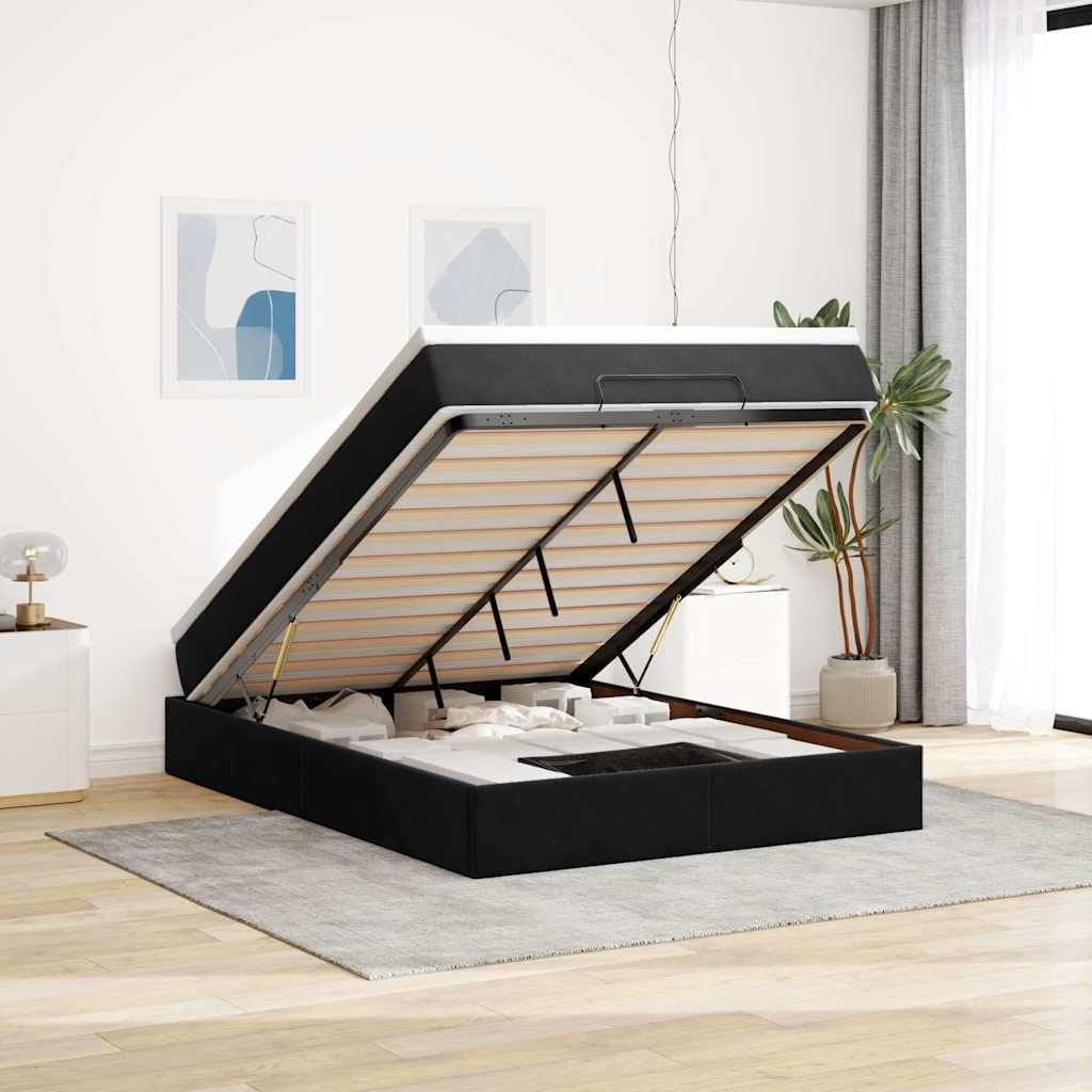 Möbel Ottoman-Bett mit Matratze Schwarz 140x200 cm Samt - Klassische Betten 3311191