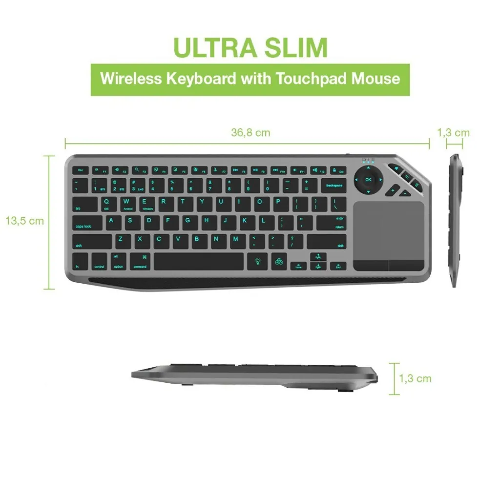 Techly Clavier sans fil Bluetooth et RF avec Touchpad LED RGB Azerty