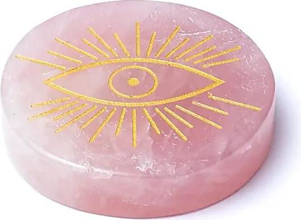 Gravierte Mineralscheibe Allsehendes Auge aus Rosenquarz – ±5 cm, 2er-Set