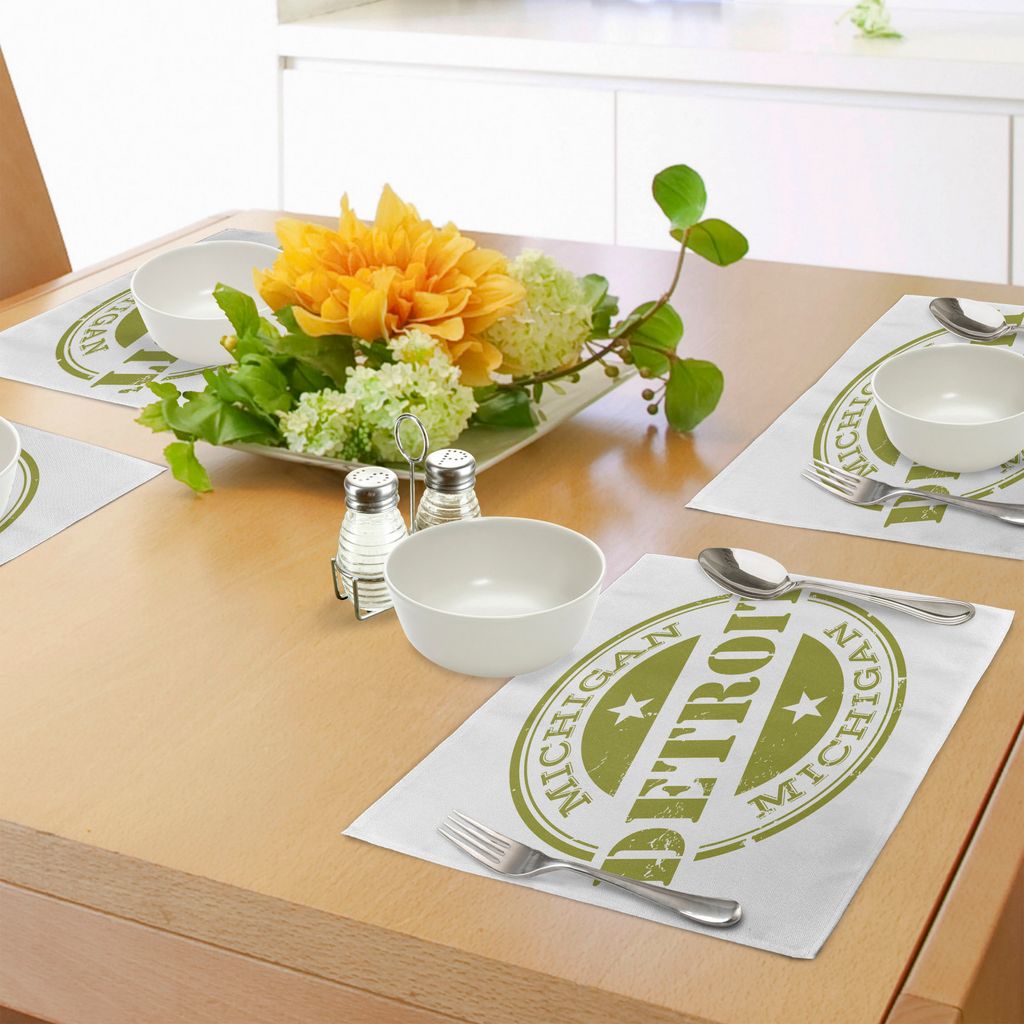 ABAKUHAUS Detroit Platzmatten, Gealterter Schmutz Detroit Michigan Stamp Retro-Design mit Stern-Tourismus-Reise, Tiscjdeco aus Farbfesten Stoff fü...