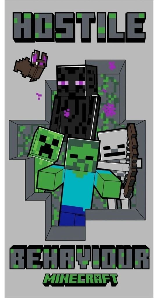 Toalla de baño "Hostile Behaviour" de Minecraft, 70 x 140 Imagen del producto 