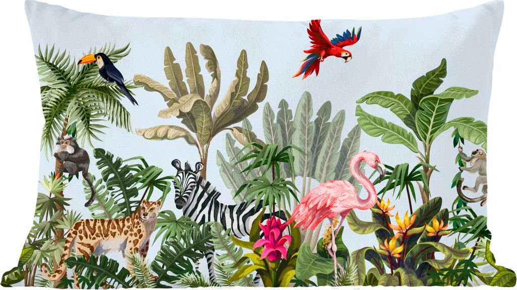 MuchoWow Zierkissen Sofakissen Wohnzimmer Dekokissen 50x30 cm Dschungel - Flamingo - Affe - Jungen - Mädchen - Kinder - Wohnzimmerdekoration - P...