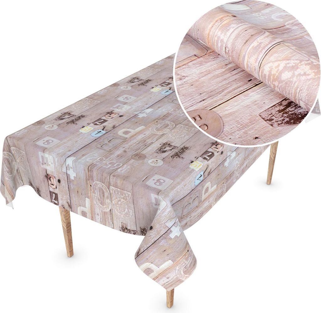 Tischdecke Wachstuch Chick&Charme Holz Beige Robust Wasserabweisend Breite 140 cm Länge 200 cm