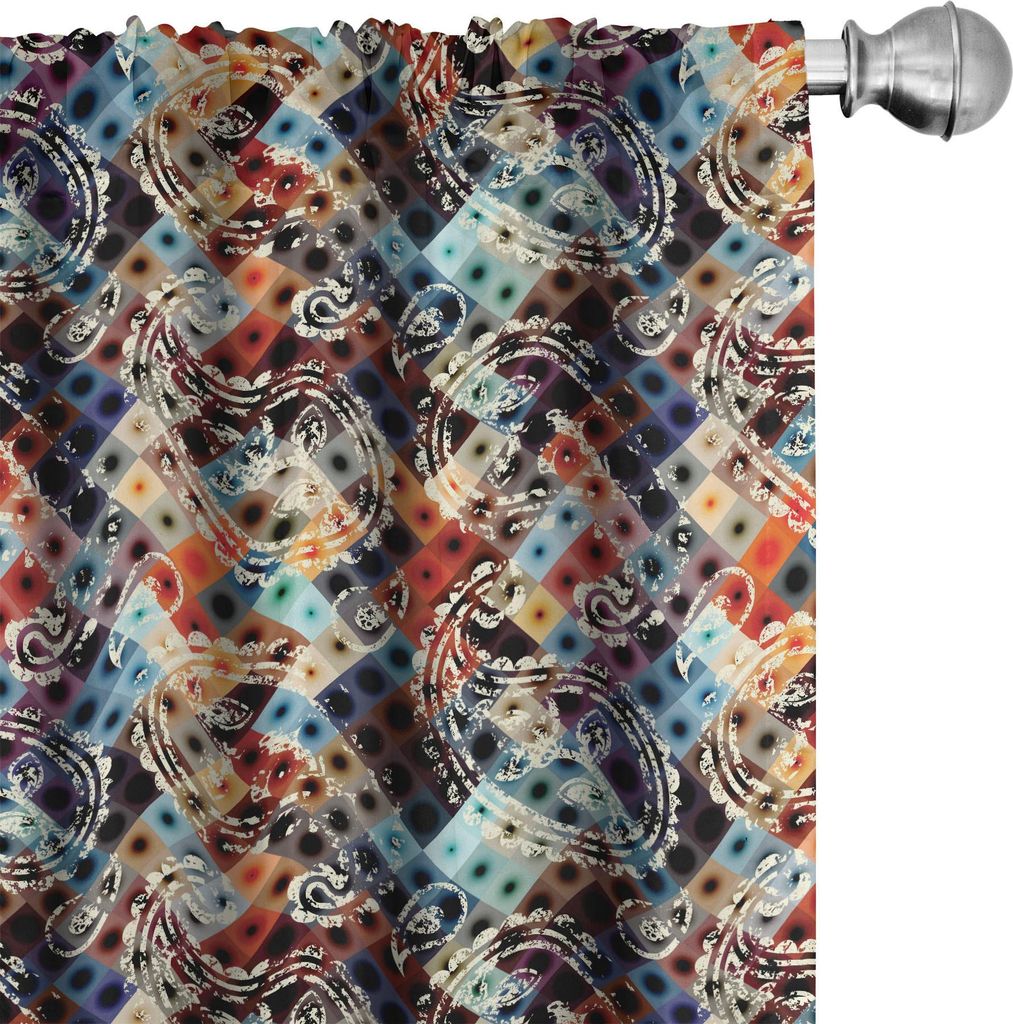 ABAKUHAUS Modern Vorhänge, Gardinen, Geometrischer Retro- Design-Hintergrund mit Paisley-Zahl-Stellen wie Grafikdruck, 2 Stück 75 x 175 cm, Mehrf...