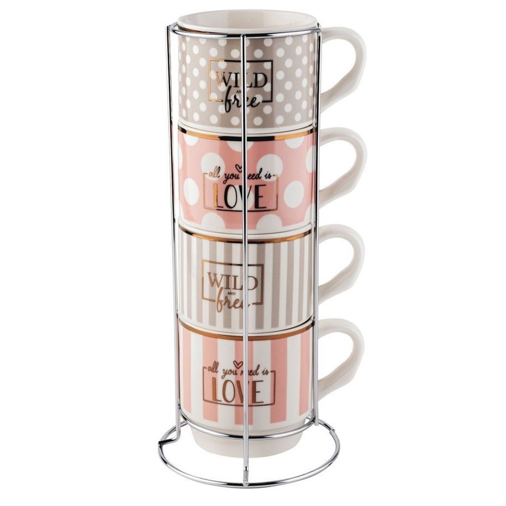 Set di 4 tazze in porcellana con supporto in metallo, marca Immagine del prodotto 