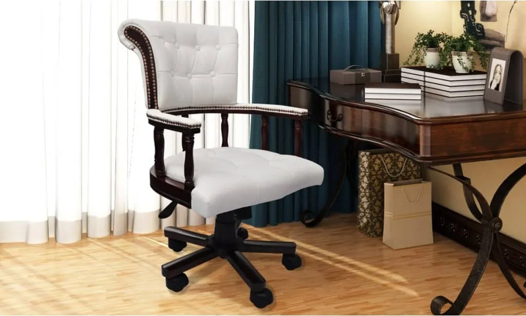 vidaXL Chaise de bureau pivotante blanche design ergonomique réglable - 3