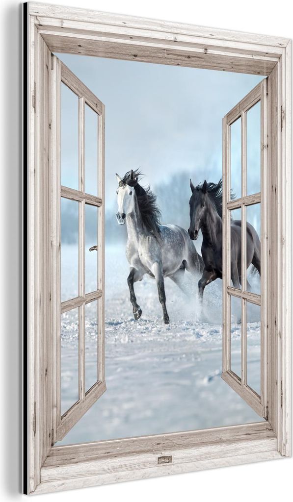 MuchoWow Wanddekoration Metall Metallbild Wandkunst 30x40 cm Durchsichtig - Pferde - Winter - Tiere - Natur - Weiß MuchoWow Aluminium Gemälde - B...