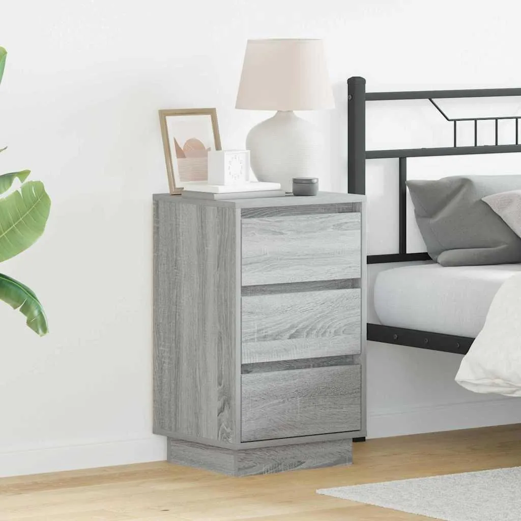 vidaXL Table de nuit avec tiroirs Gris 39x34,5x65 cm Bois composite