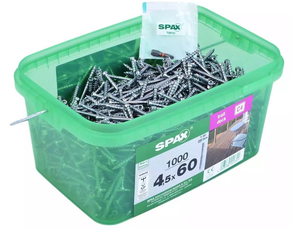TERRASSENSCHRAUBE (1000) C4 4,5 × 60 mm SPAX-D + T20-Bit – Produktbild 