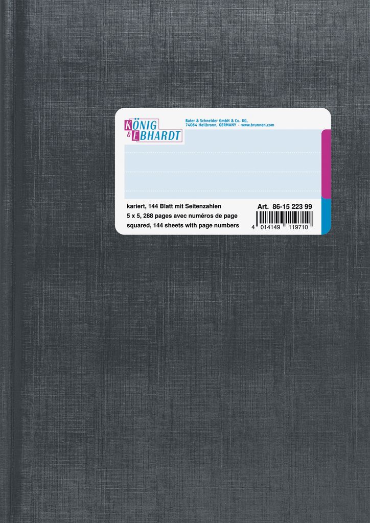 König & Ebhardt 861522399 Geschäftsbuch A5 kariert, 5 mm grau