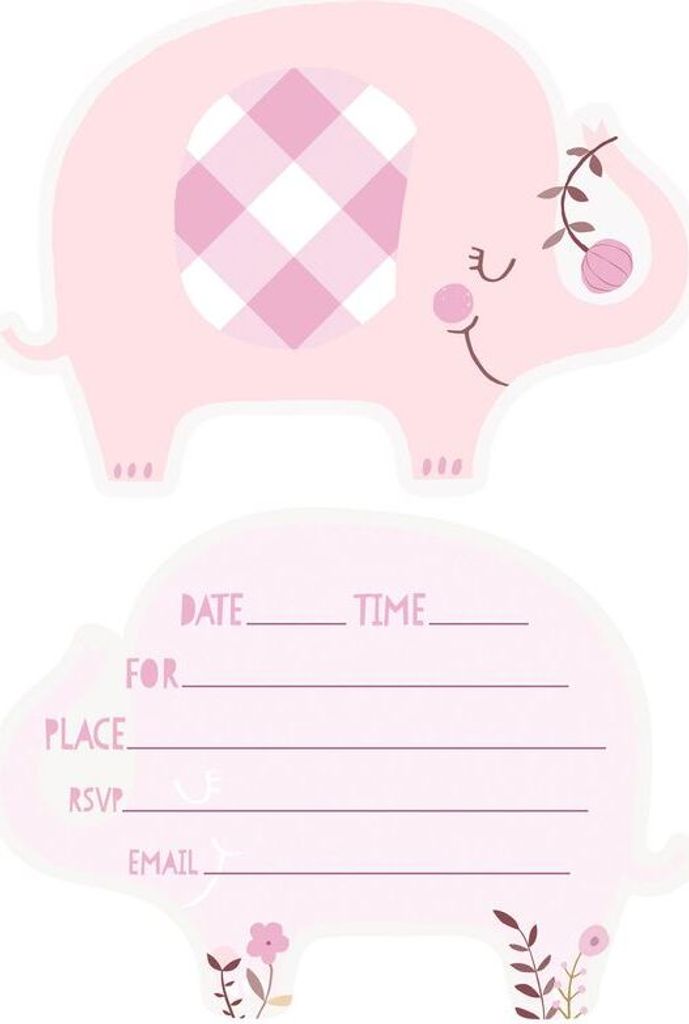 Baby Shower Elefant Mädchen 8 Einladungskarten
