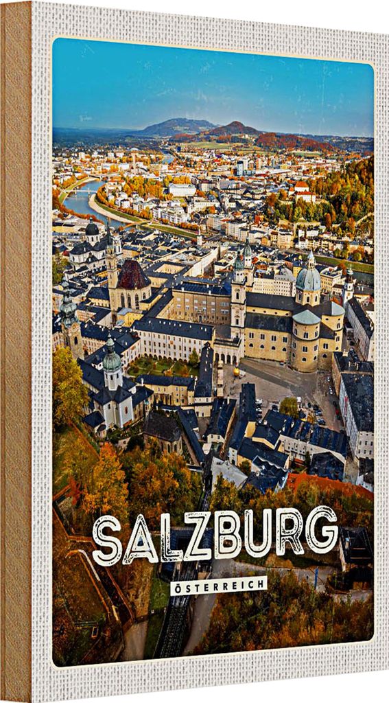 Holzschild Reise 20x30cm Salzburg Österreich Schloss Altstadt