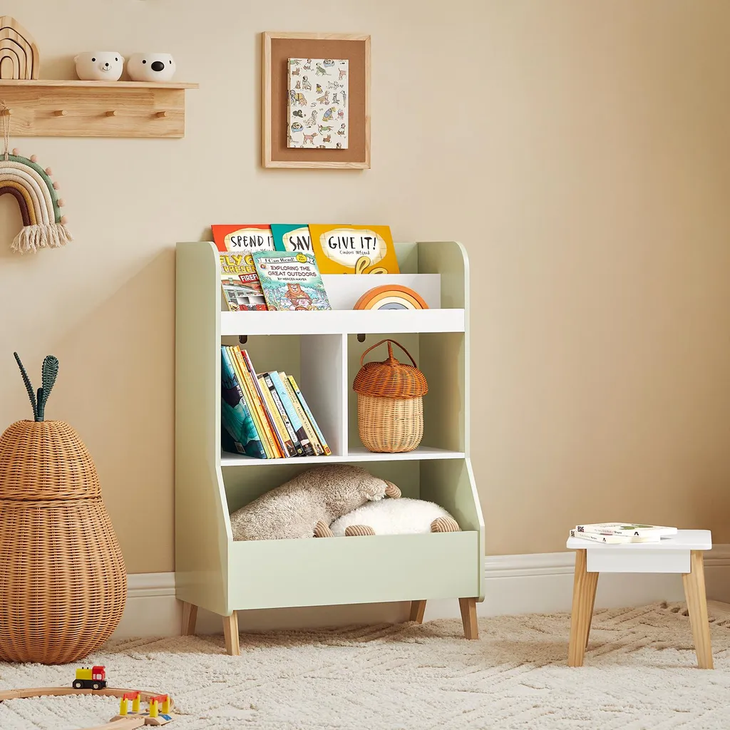 Étagère de rangement robuste pour enfant, coloris vert clair et compact - 4