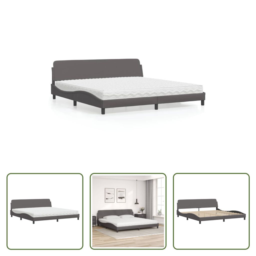 The Living Store Bett mit Matratze Grau 200x200 cm Kunstleder