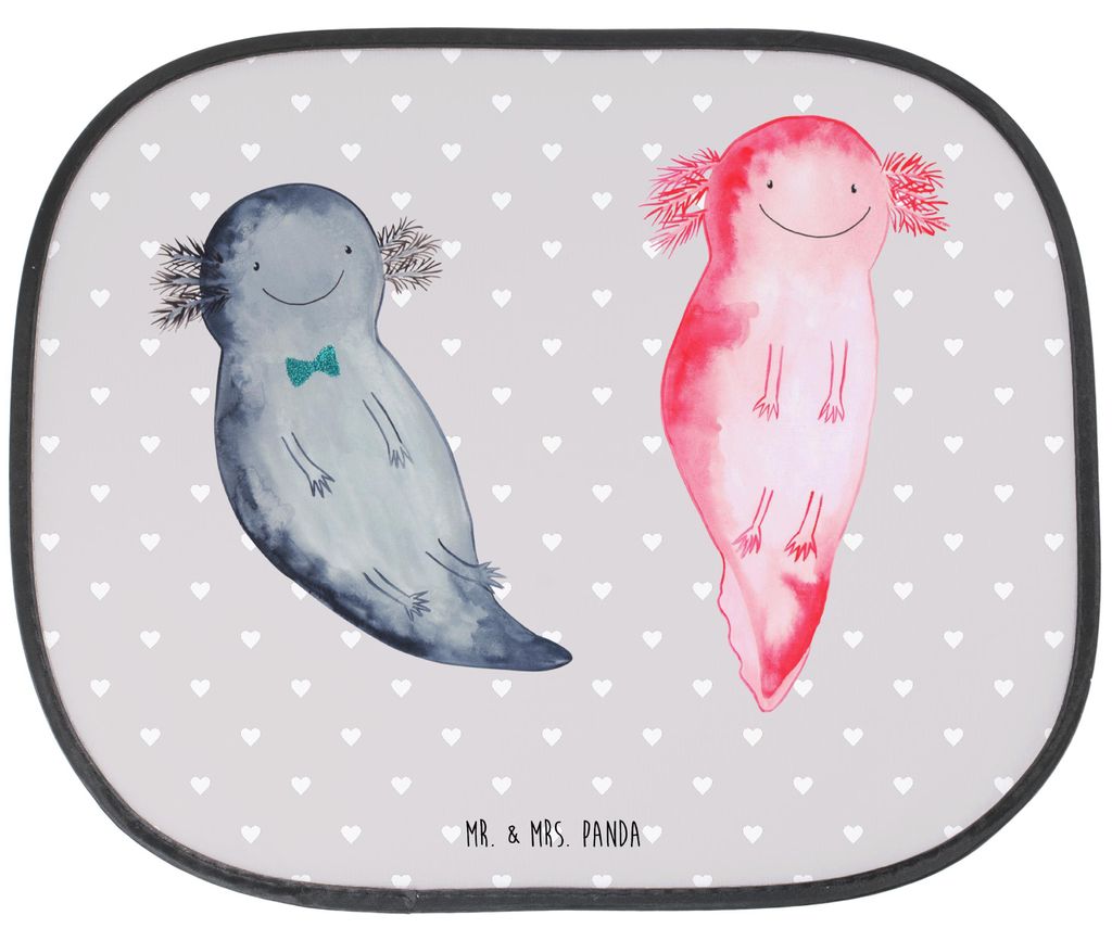 Mr. & Mrs. Panda Sonnenschutz Auto Axolotl Liebe - Grau Pastell - Geschenk, Freundin, hitzeschutz, Mitbringsel, Sonnenblende, für Frauen, Hochzeit...