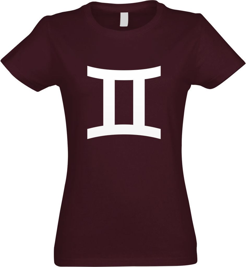 Kiwistar - T-Shirt tailliert - Damen - Burgund - Zwilling Sernzeichen - mit Motiv Bedruckt - Funshirt Design - Sport - Freizeit - Damen - XL