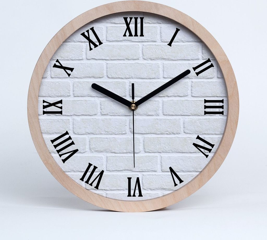 Holzuhr 20fi cm wanduhr - schwarze Spitzen - Ziegelwand