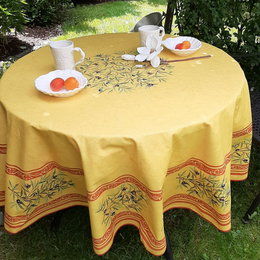 bügelfrei pflegeleicht Tischdecke Provence 160 cm rund Oliven gelb Frankreich