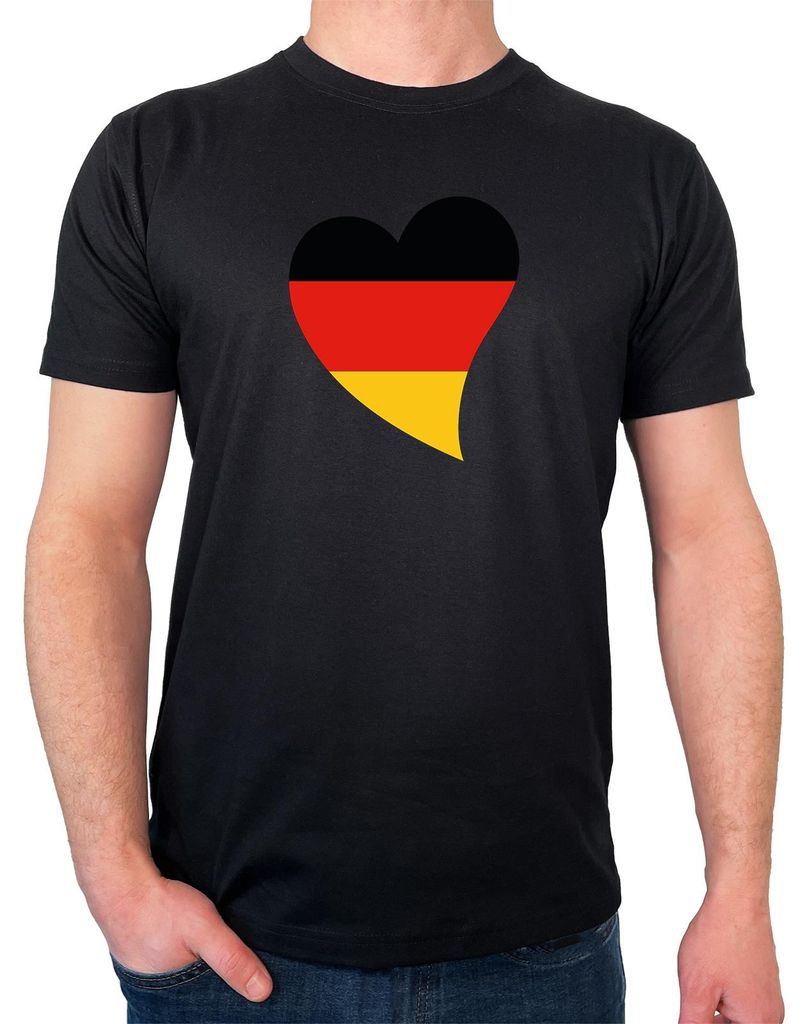Huuraa Herren T-Shirt Deutschland Flagge Herz S Black Bio Baumwolle Fairtrade Herrenshirt Geschenkidee