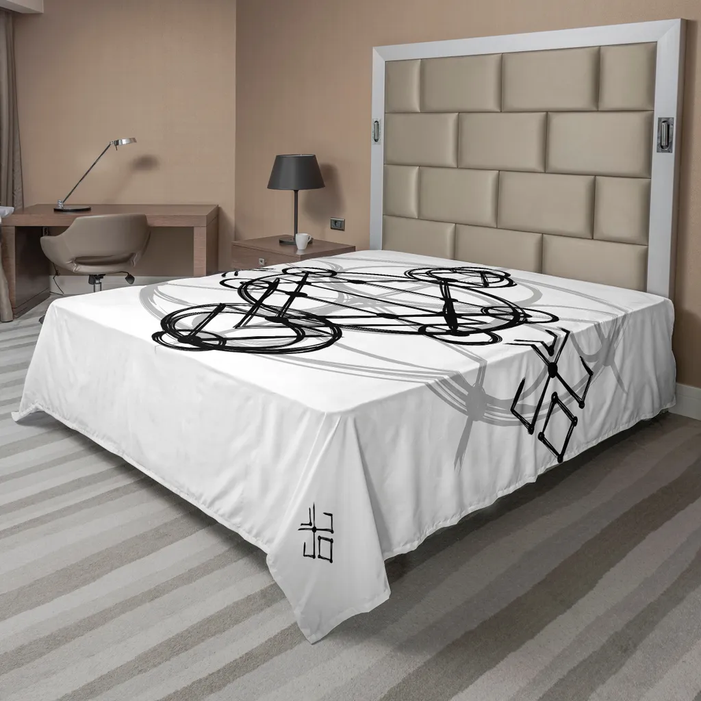 ABAKUHAUS Geometria Lenzuolo, Simplistic Semi della vita Simbolo Vortex Motion con palline stampate, morbido e confortevole lenzuolo superiore per un letto decorativo 1 pezzo 275 cm x 260 cm, nero bianco grigio