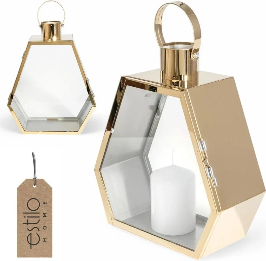 Lanterne dorée hexagonale 43 cm : illuminez vos coins sombres avec style