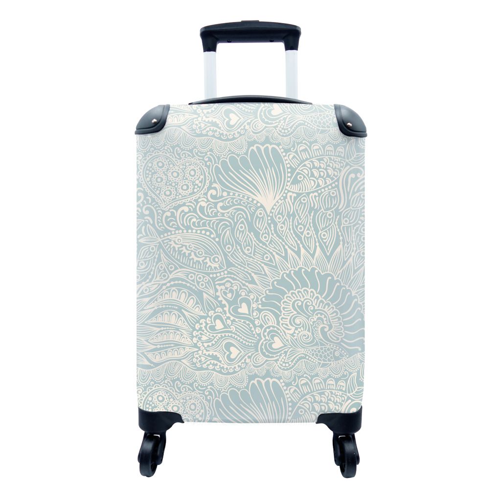 MuchoWow Koffer Handgepäck Trolley Rollkoffer Kleine Reisekoffer mit 4 Rollen - Koralle - Herz - Seetang - Fisch - Muster - Cabin Size < 55x40x2...