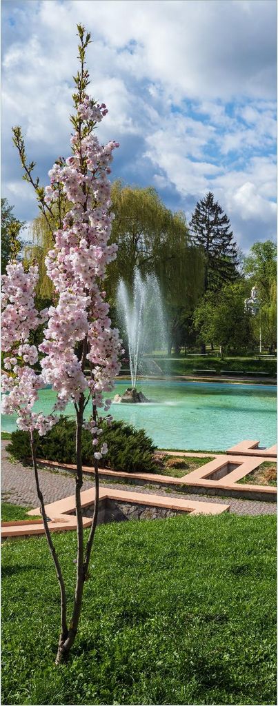 Wallario Wandbild aus Acryl, 125 x 50 cm, freischwebende Optik - Frühling im Stadtpark