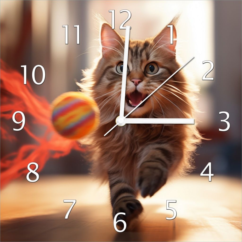 Wallario Design Wanduhr Kleiner Jäger im Spiel aus Echtglas, Größe 30 x 30 cm